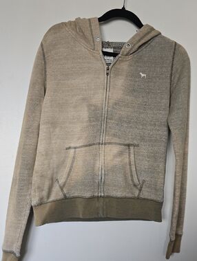 Victoria's Secret PINK Beige Zip Hoodie with Logo Tag